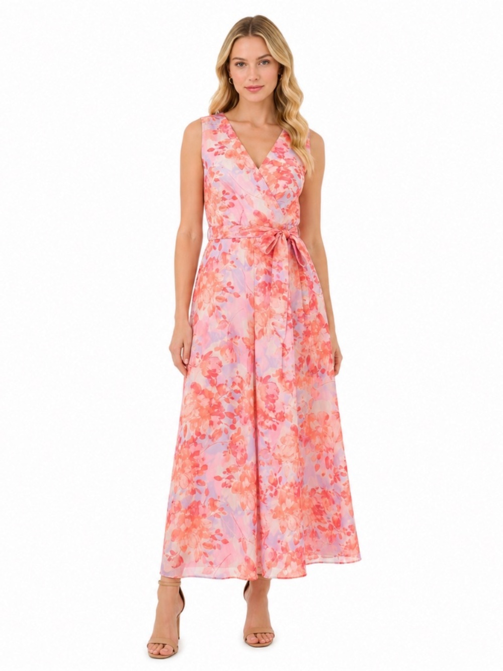 Adrianna Papell - Floral Organza Tie-Waist‎ Jumpsuit